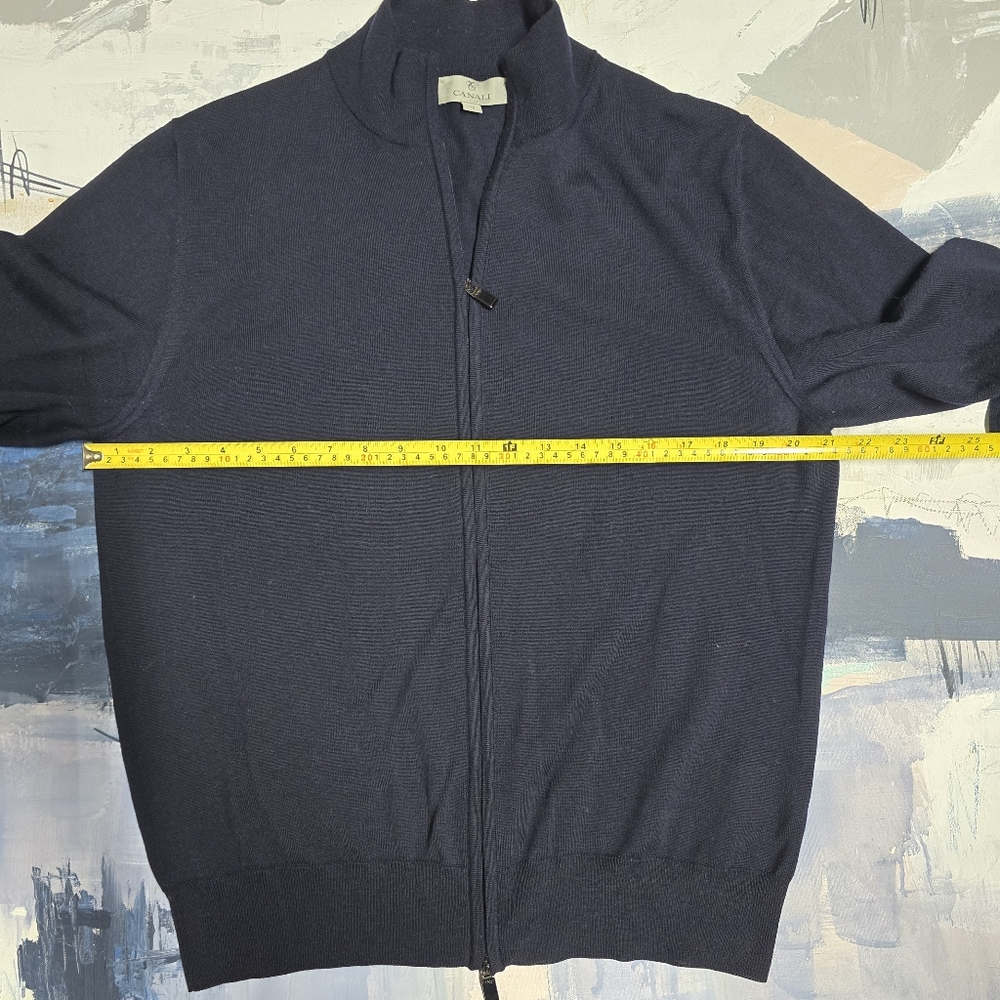Canali Men's 100% Wool Full Zip Sweater Navy Blue 52 L View 5